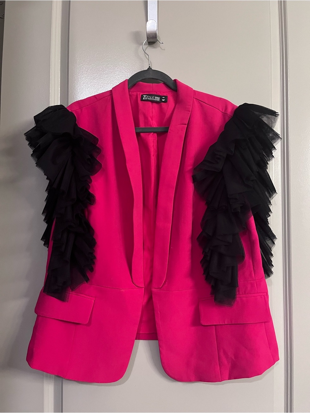 New York & Company Hot Pink Blazer with Black Ruffle Sleeves
